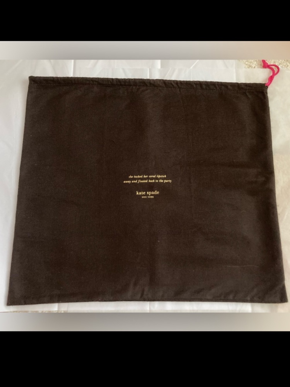 Large Kate Spade New York purse dust bag brown 19” x 17” gold lettering